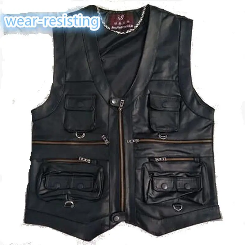 

Free shipping!!2018 New gentlement genuine leather vest male slim commercial male leather vest sheepskin leather vest waistcoat
