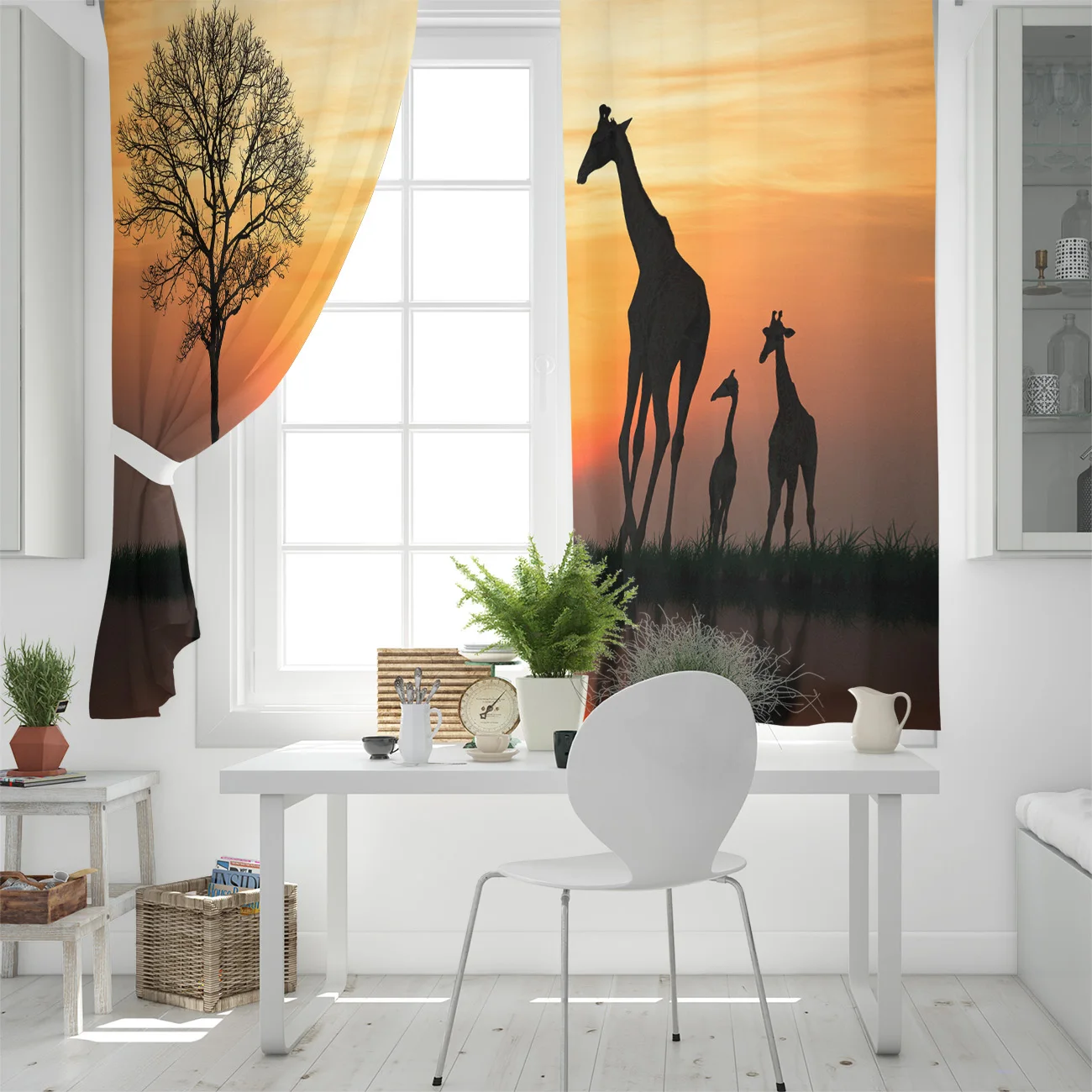 Africa Giraffe Sunrise Window Treatments Curtains Valance Room Large Living Bathroom Kitchen Bedroom Indoor | Дом и сад