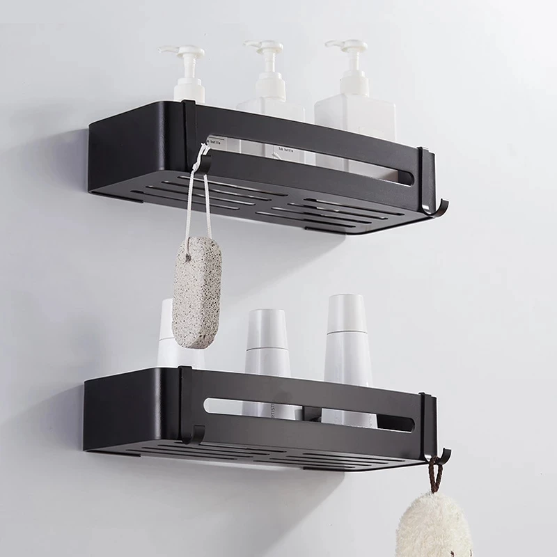

Bathroom Shelf Organizer Shower Storage Rack Black Corner Shelves Wall Mounted Aluminum Toilet Shampoo Holder No Drill