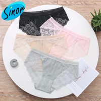 japanese sexy temptation perspective mesh mid waist womens panties lace trim plus size viscose fiber seamless briefs