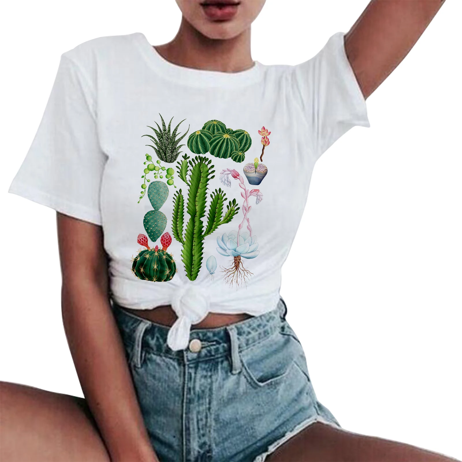 

Women's Fun Floral Print T-shirt Casual Plant Pattern Tshirt Cute Plant Top Summer Punk Short sleeve Tees