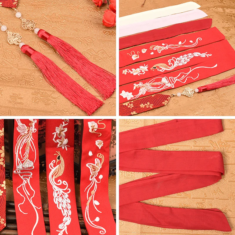 Китайская древняя лента для волос с вышивкой Hanfu кисточками шифоновая атласная