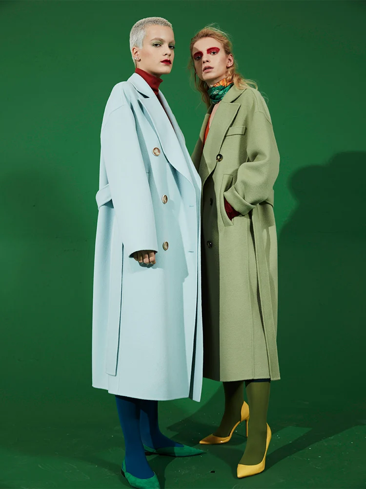 

French Hepburn Pink Double-sided Cashmere Overcoat Women's Mid Length 2021 New White High-end Woollen Overcoat