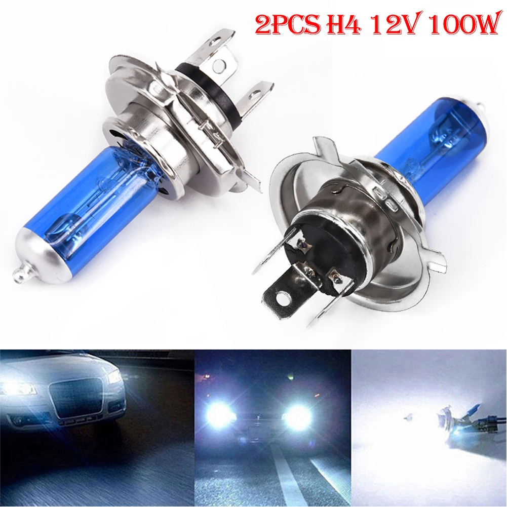 

2Pcs H4 Halogen Headlight 100W 6000K Car Xenon Gas Lamp Bulbs Blue Shell Super Bright Daytime Running Lights Accessories