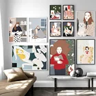 Модная Абстрактная Картина на холсте в стиле бохо с изображением девушки листьев собаки кота скандинавские постеры и принты настенные картины для декора гостиной