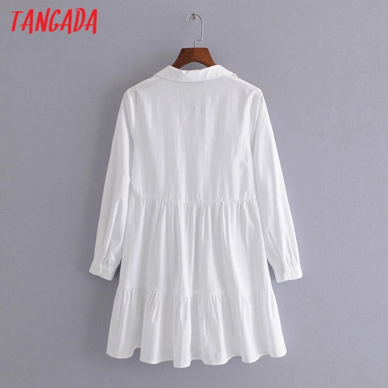 

2021 Fashion Women Elegant White Pleated Shirt Dress Long Sleeve Office Ladies Mini Dress 3h60