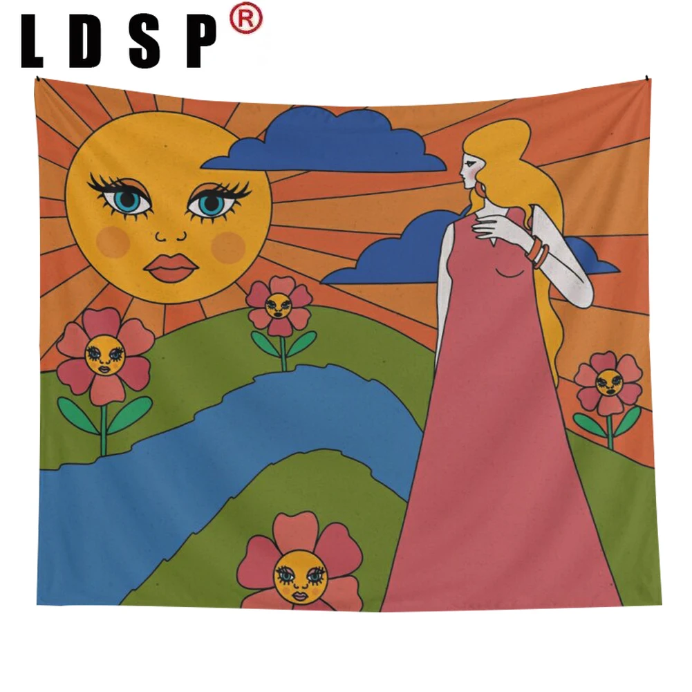 

LDSP Sun Flowers Girl Hippie Tapestry Wall Hanging Covering Rugs Background Cloth Beach Mat Blanket Art Bedroom Dorm Home Decor