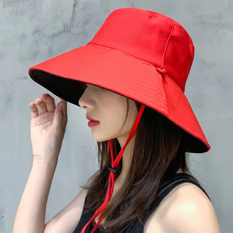 

Casual Sun Large Bucket Hat Summer Women's Cap Wide Brim Foldable Anti-UV Flat Fisherman Panama Female Gorro Pescador Caps