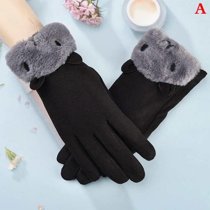 

Fall/winter women's suede fuzz and velvet thickened outdoor cycling windproof and warm touch screen gloves