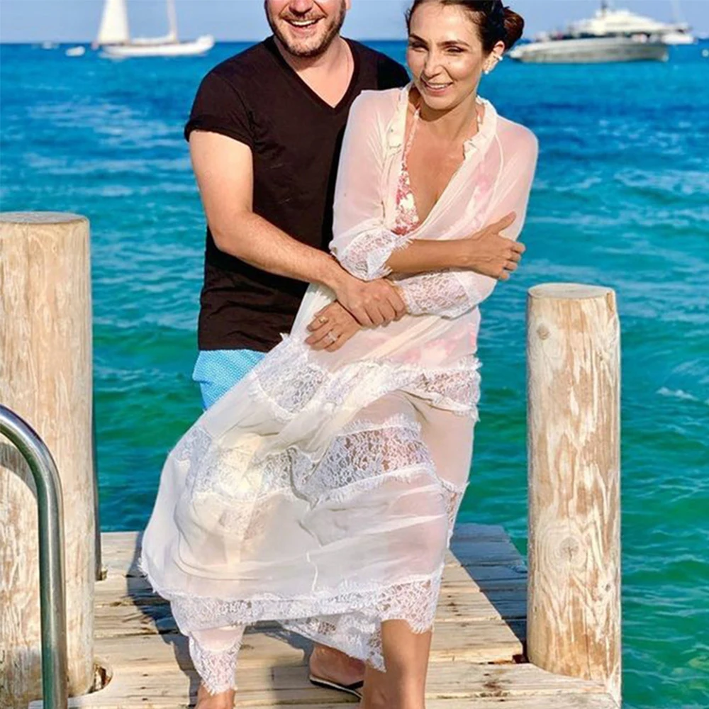 2020 Пляжная накидка сексуальное летнее пляжное платье с V-образным вырезом белая