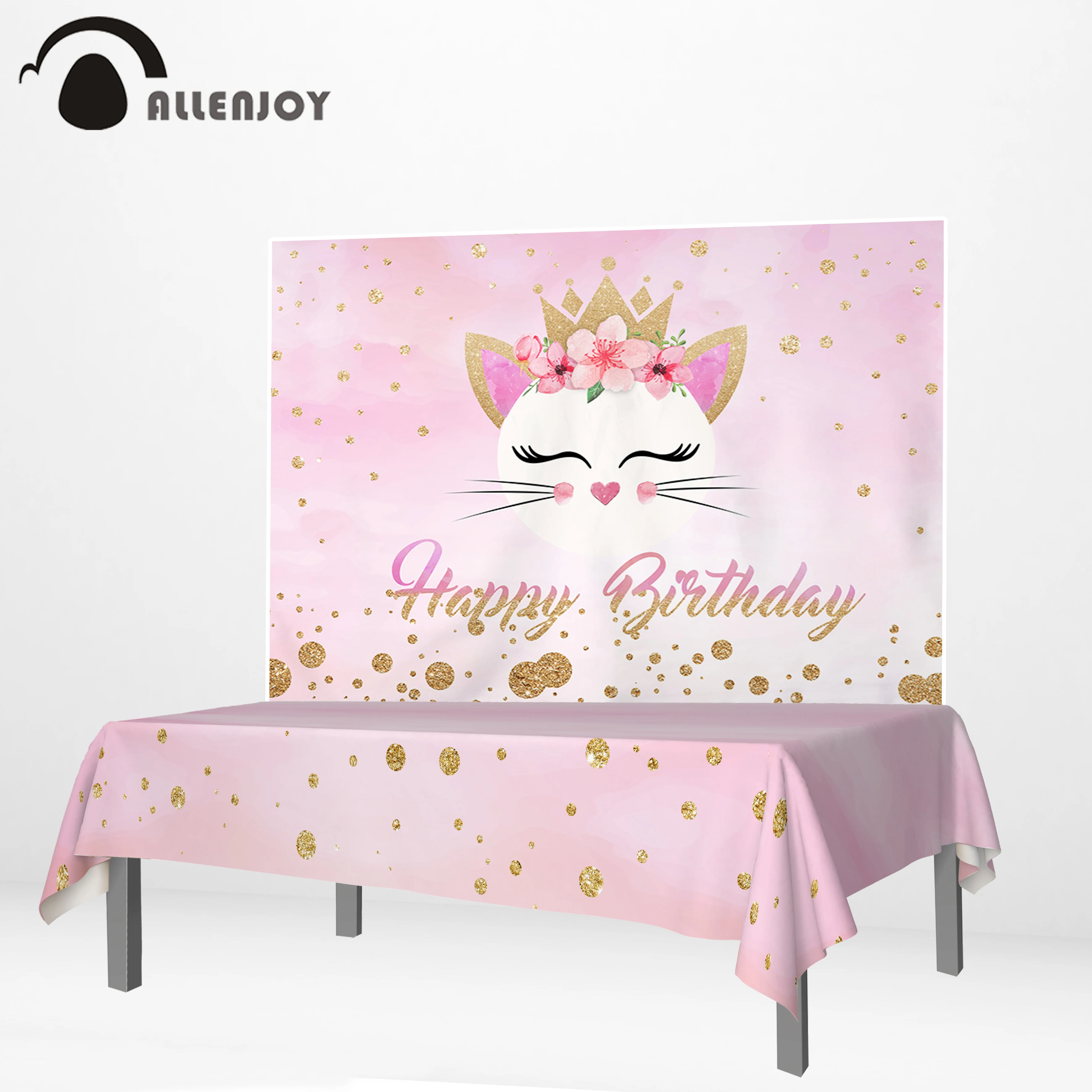 Allenjoy скатерть Водонепроницаемая Розовая кошка принцесса Корона День рождения