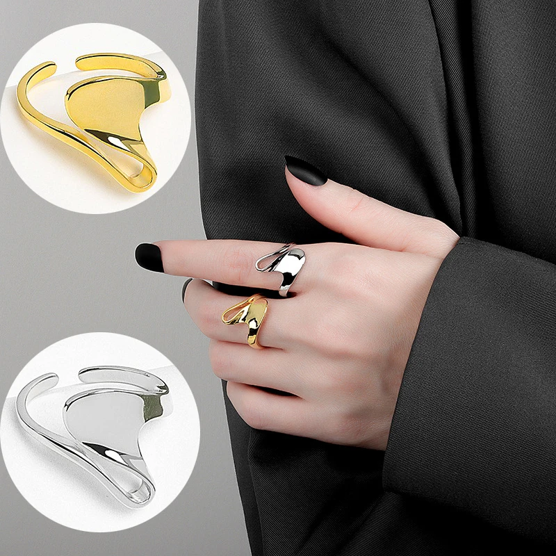 

Unisex Silver Color Irregular Hollow Geometric Ring Female Simple Unique Design Punk Hip Hop Rings Fashion Adjustable Jewelry