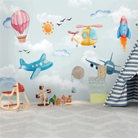 milofi custom 3d wallpaper mural nordic minimalist hand painted cartoon hot air balloon airplane childrens room background wall