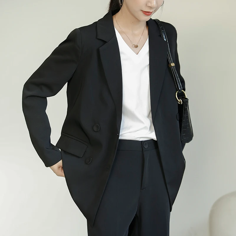 2020 Office Ladies Black Blazer Long Sleeve Double-breasted Women Suit Jacket Elegant Notched Collar Black Blazer Female vs341