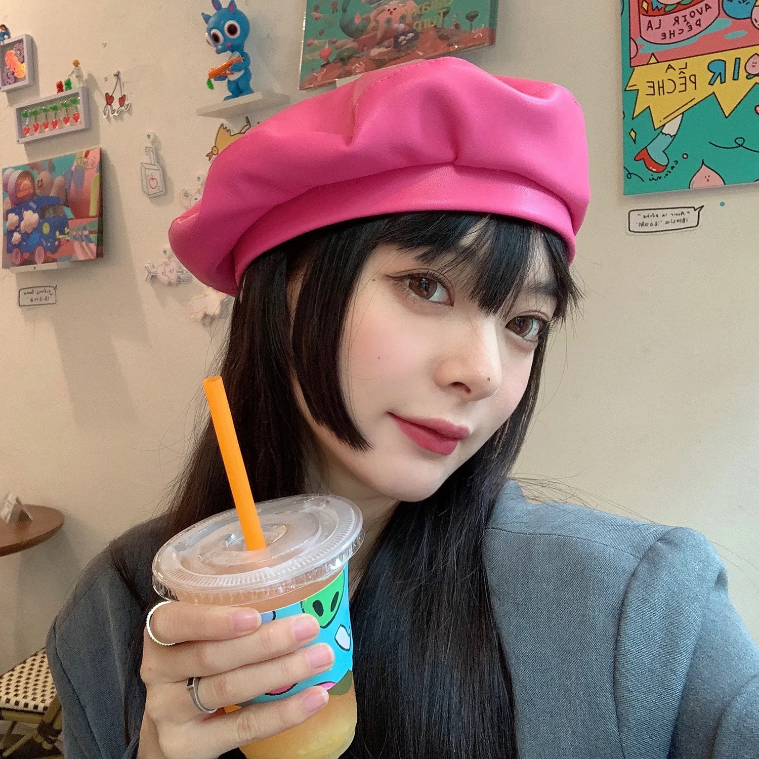 

Японский дневной берет женский летний Британский ретро розовый ветер Корейская версия дикой газетчика Кепка художника