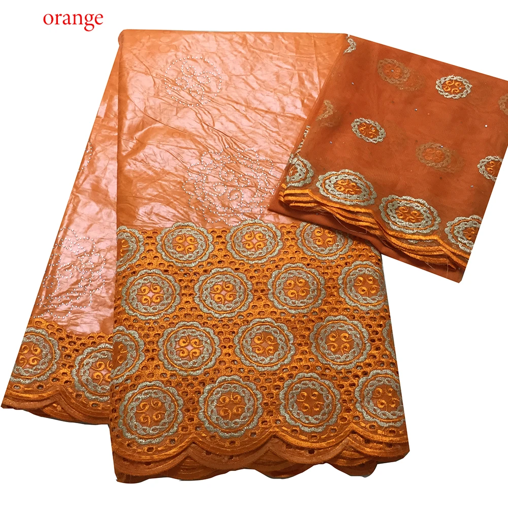 Latest Design Orange Bazin Riche Evening Dress Embroidery African Wine Red Lace Fabric DIY Sewing Rhinestone KRL-97189 | Дом и сад