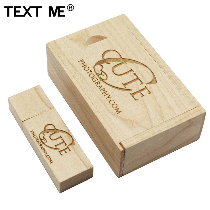 Usb флеш накопитель с логотипом TEXT ME maple wooden + box 4 ГБ 8 16 32 64 usb 2 0|USB флэш-накопители| |