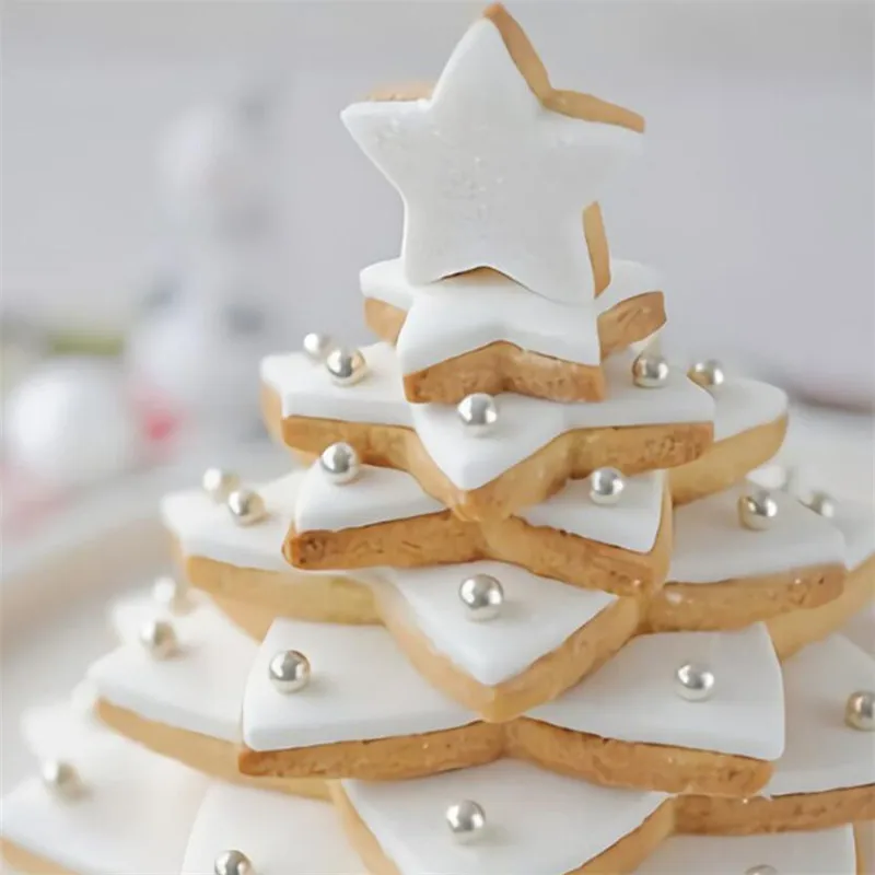 

6pcs/Set Christmas Tree Cookie Cutter Mold Stars Shape Fondant Cake Biscuit Cutter Moulds 3D Cake Baking Moulds Decorating Tools