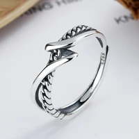 fanru s925 sterling silver vintage style cross link opening ring resizable open punk couple fine s925 silver jewelry for women