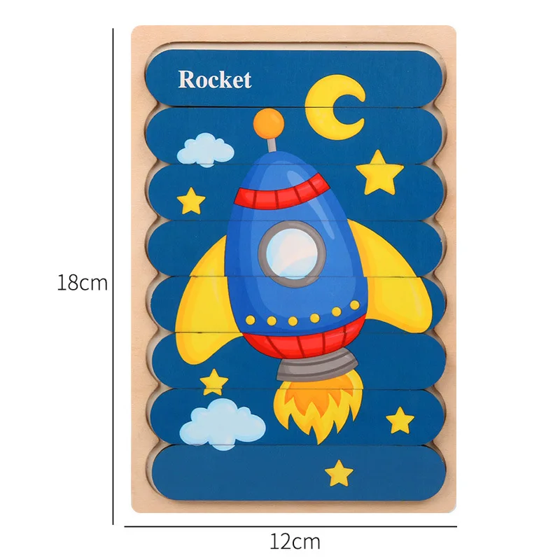 

Double Side Wooden Bar Puzzle Cartoon Animals Montessori Educational Toys Children Kids Cognitive Car Ship Fruit Jigsaw