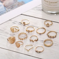 15 pcsset vintage women hearts fatima hands crown rings on phalanx virgin mary hollow geometric crystal ring wedding jewelry