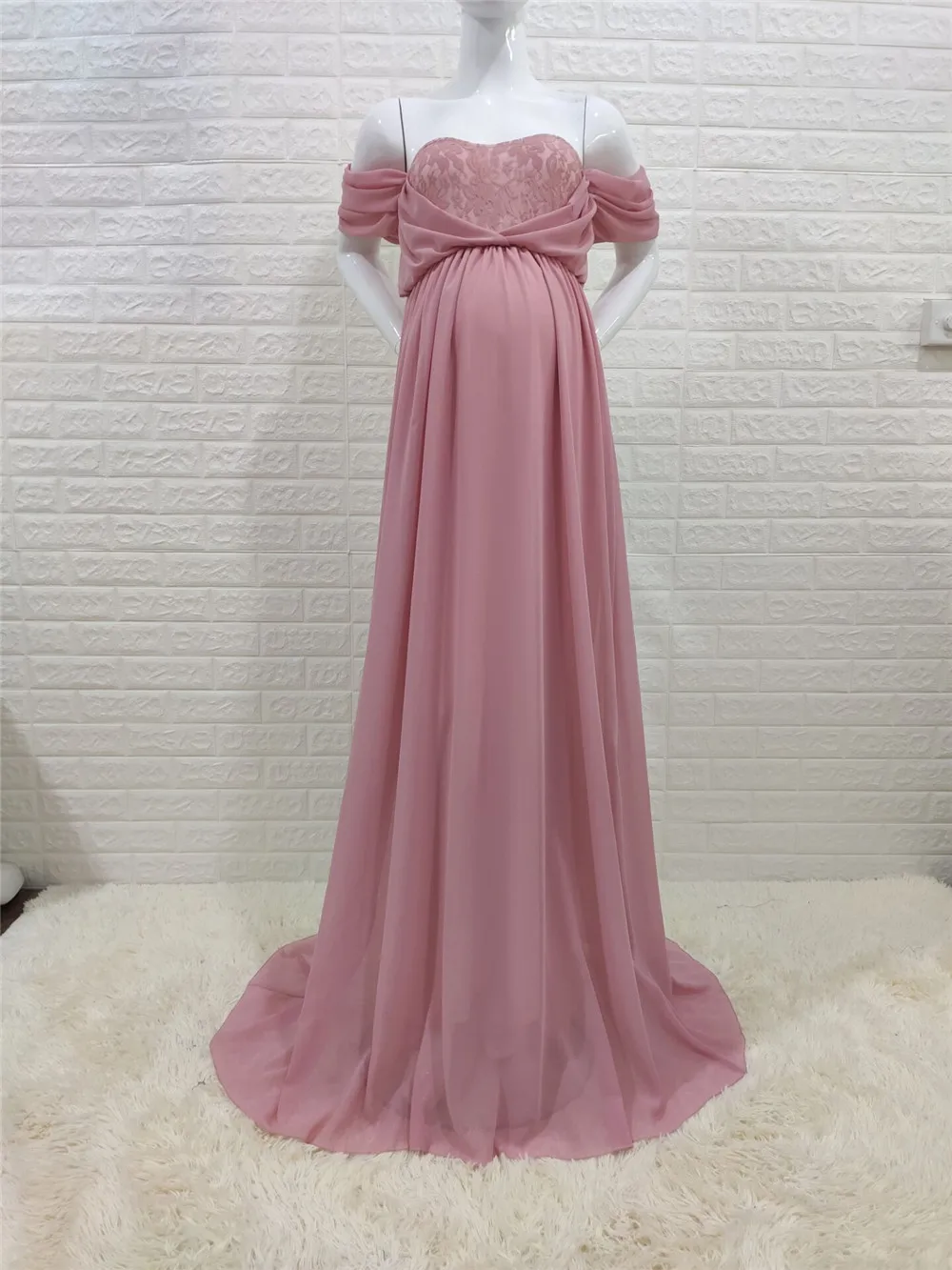 

Shoulderless Sexy Maternity Dress Photo Shoot Long Pregnancy Dresses Photography Props Lace Chiffon Maxi Gown For Pregnant Women