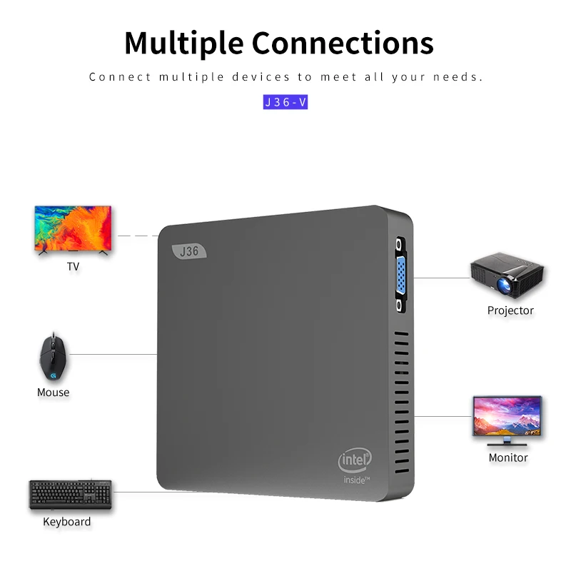 J36-V Мини ПК Intel3165 Windows 10 J3160 4 Гб+ 64 Гб BT4.0 USB3.0 HDMI 1,4+ VGA 2,5 дюйма HDD 2,4 ГГц/5,8 ГГц WiFi TF карта мини ПК