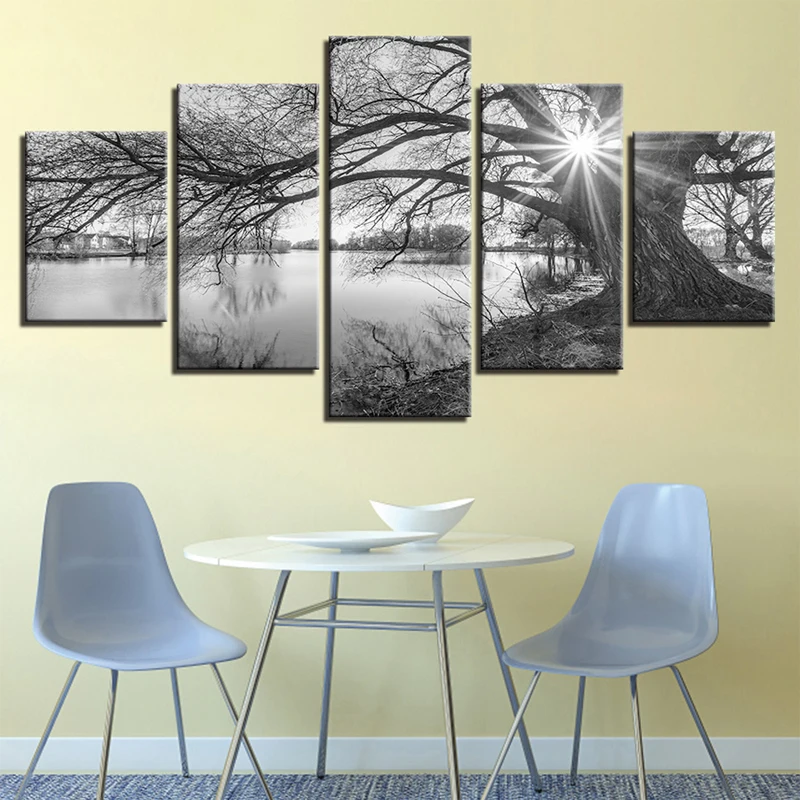 

5 pcs Black White Landscape 5D Diy Diamond Painting Lakeside Tree Full Square Round Embroidery Mosaic Wedding DecorationZP-3949