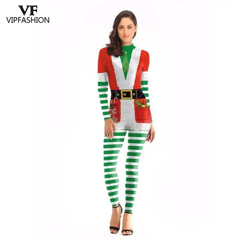 VIP модный Рождественский костюм Санта Клаус поясом комбинезон с принтом