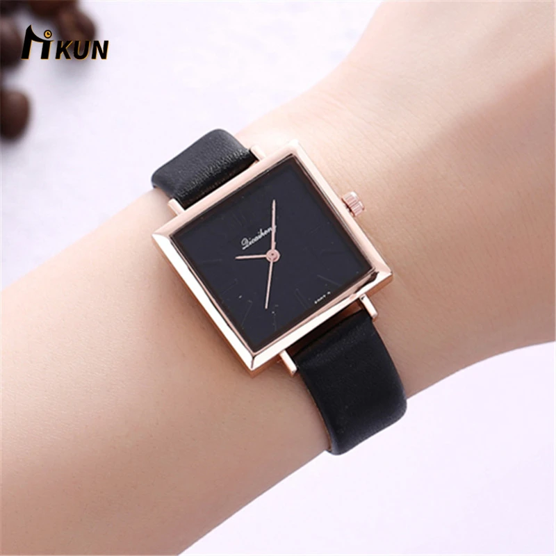 Женские кожаные часы со стразами простые черные кварцевые Relogios Reloj Mujer 2019|Женские