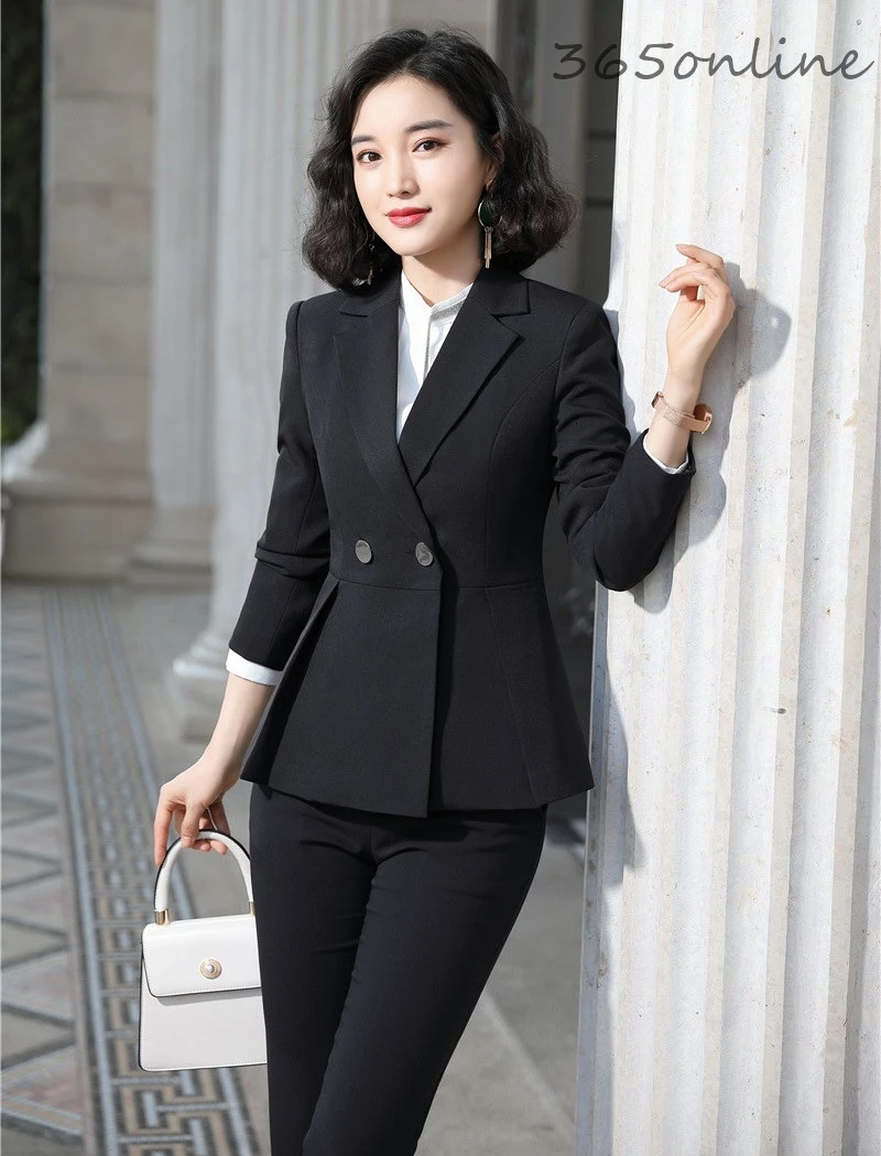 

2021Autumn Winter Formal Women Business Suits OL Styles Professional Office Work Wear Pantsuits for Ladies Blazers Pants Suits