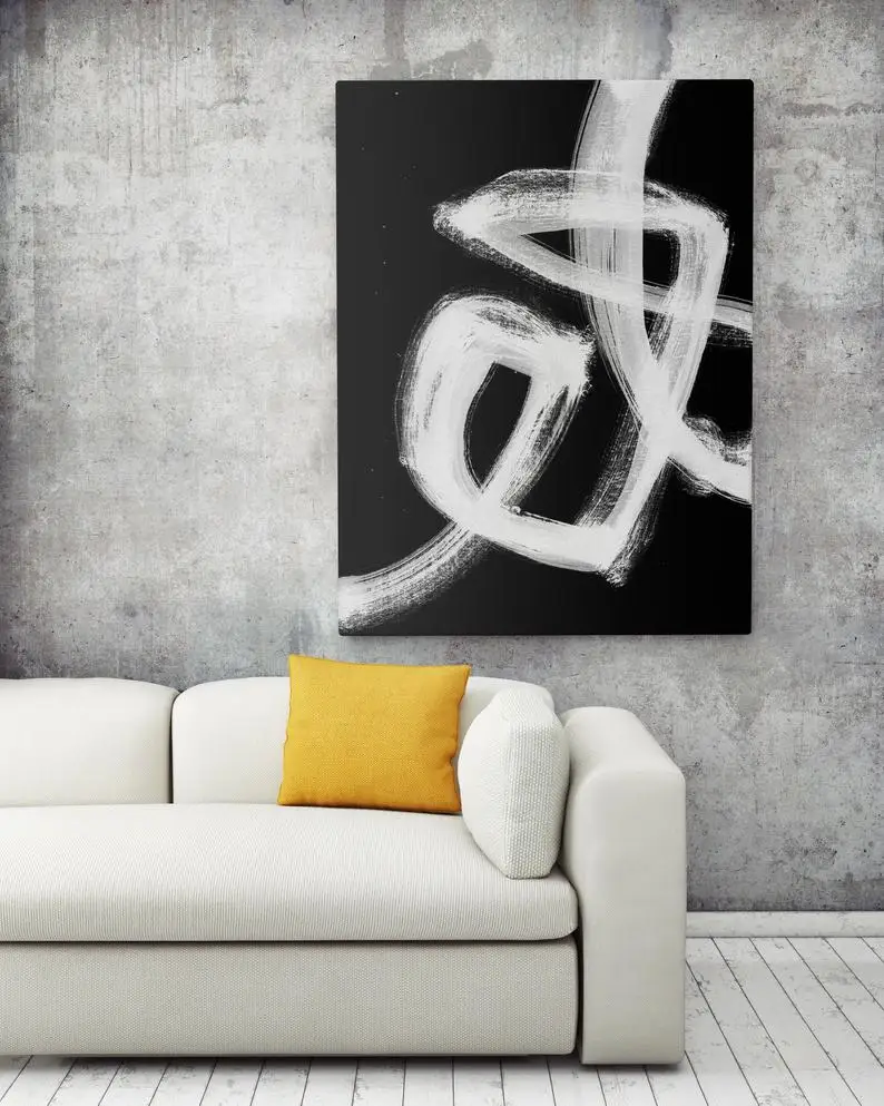 Абстрактная кисть черно белая живопись современный скандинавский Декор