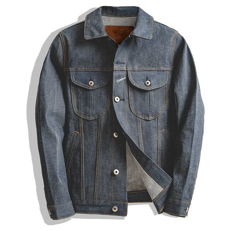Высокое качество Мужская джинсовая куртка с карманами приталенная верхняя