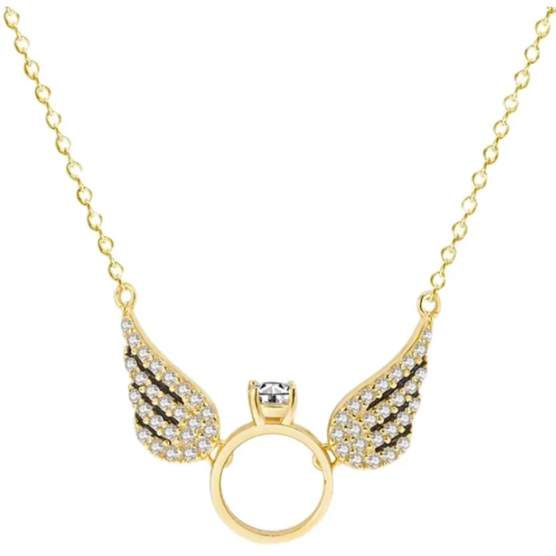 

Angel Wing Inlaid Cubic Zirconia Pendant Necklaces For Women Girl Golden Silver Plated Metal Alloy Chains Necklaces Jewelry Gift