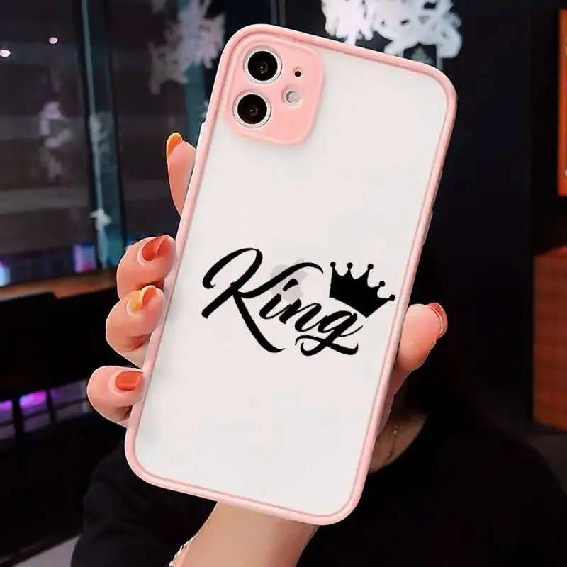 

King Queen Crown Phone Case matte transparent For iphone 7 8 11 12 plus mini x xs xr pro max cover