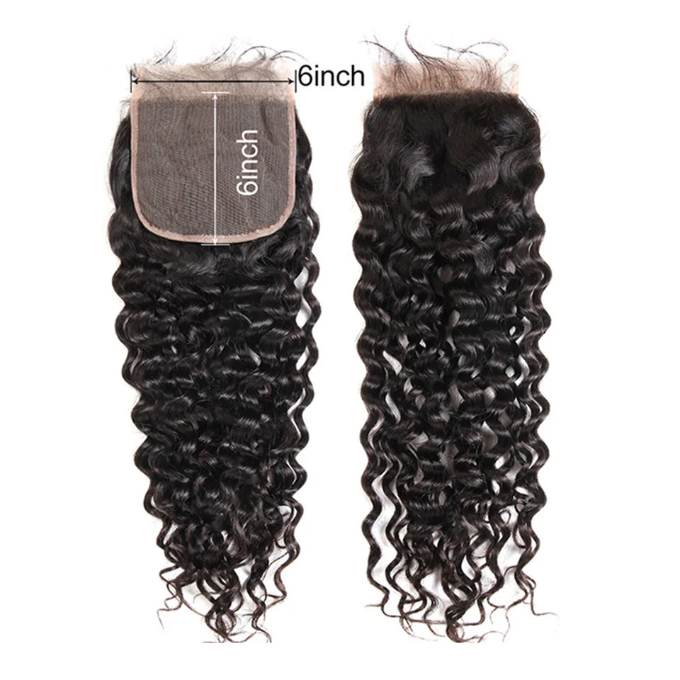 

Natural Color 16-20 Inches Straight Body Wave Loose Water Wave Hair Free Part 6x6 Lace Closure