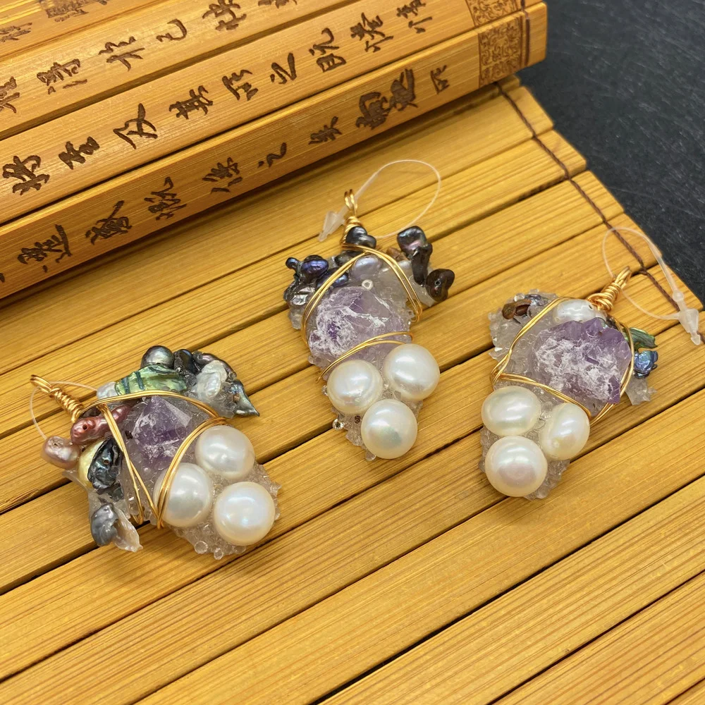 

Natural Pearl Crystal Pendant Grape-shaped Colored Stones Inlaid with Hand-wound Pendants Can Be DIY To Make Exquisite Jewelry