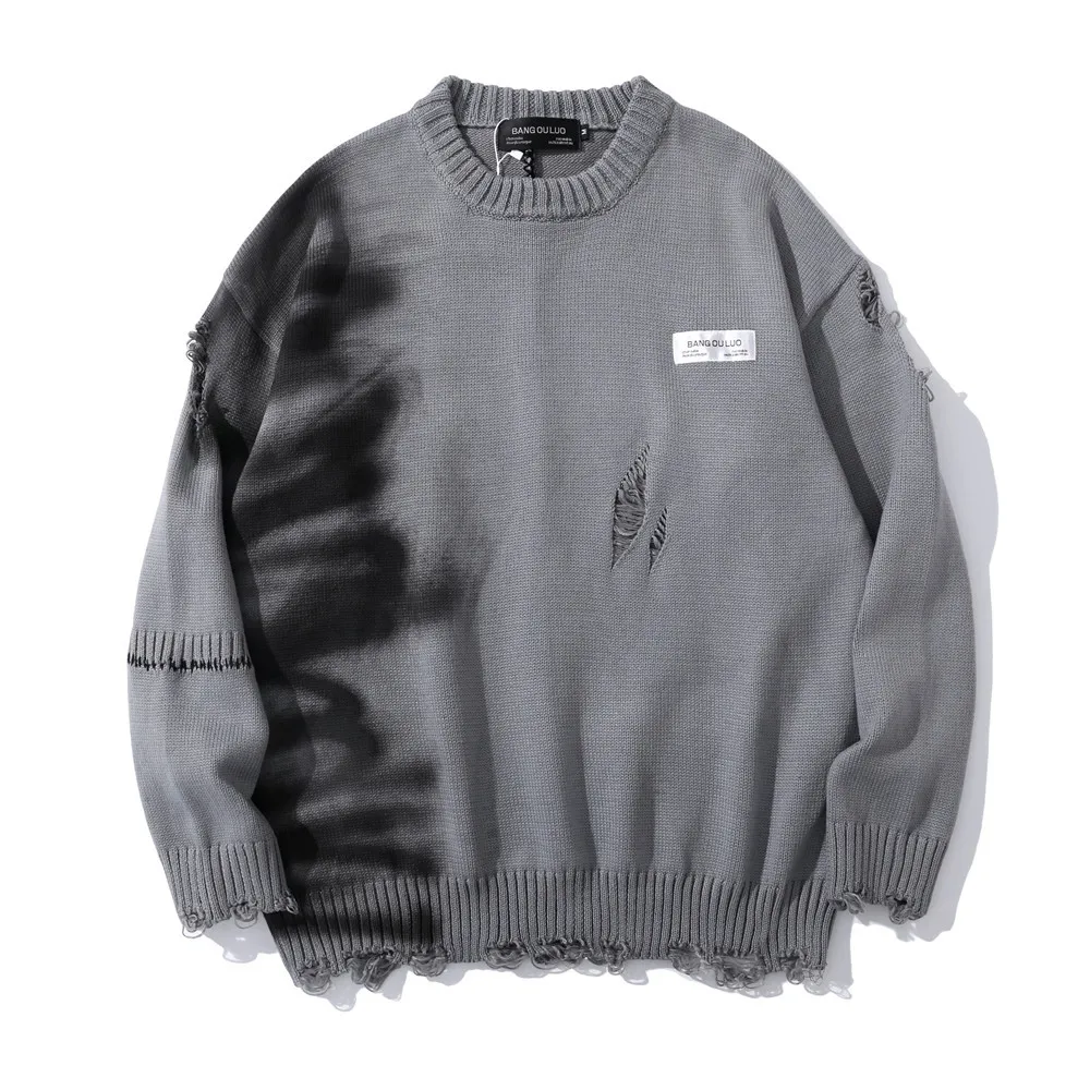 

2021 Graffiti Sweater Men New Autumn Streetwear Men's Clothes Hip Hop Pullover Men Hole Oversize Couple Sweater