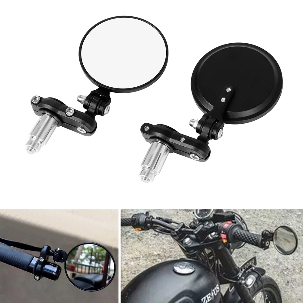 

2Pcs Motorcycle Rearview Side Mirrors Handlebar End Folding Rear View Mirror 22mm for Cafe Racer Black Handle for Harley Honda