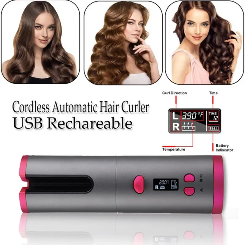 

Hair Waver USB Charging Hair Curler LCD Display Auto Rotating Styling Tool