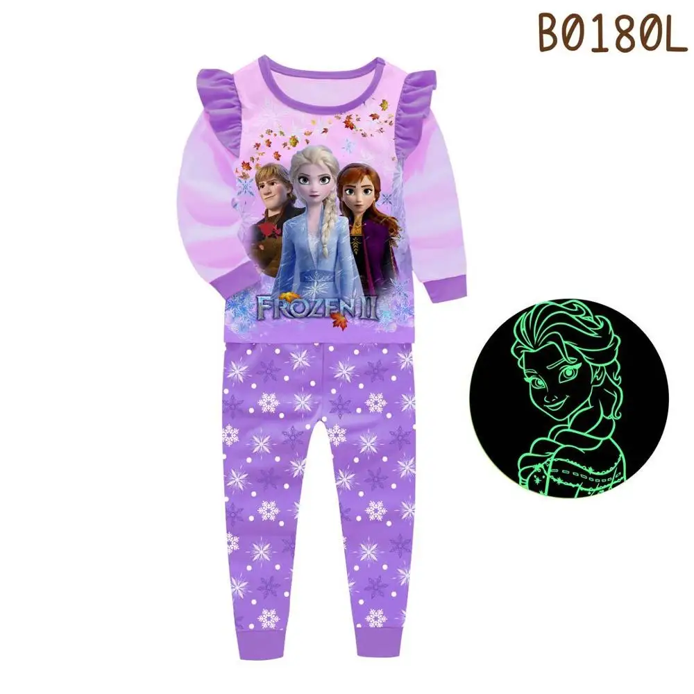 Glow in the Dark Girls Cartoon Cute Children Clothes Long Sleeve Pyjamas Kid Pajama Set Pijama Unicorn Sleepwear Homewear Frozen