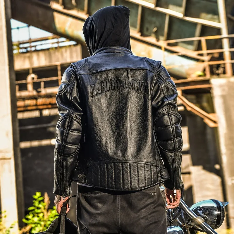 

Cow Jacket Men's Genuine Leather Coat Removable Hoody Jackets Male Fashion Moto Biker Coats Fast Ship Free