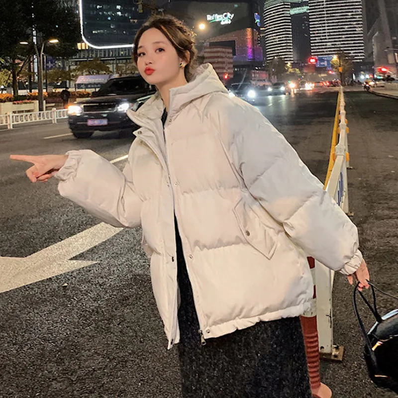 

Fashion Oversized Down Cotton Coat Female Padded Loose Winter Jacket Women Parkas Streetwear Solid Warm Hooded Outerwear Q4783