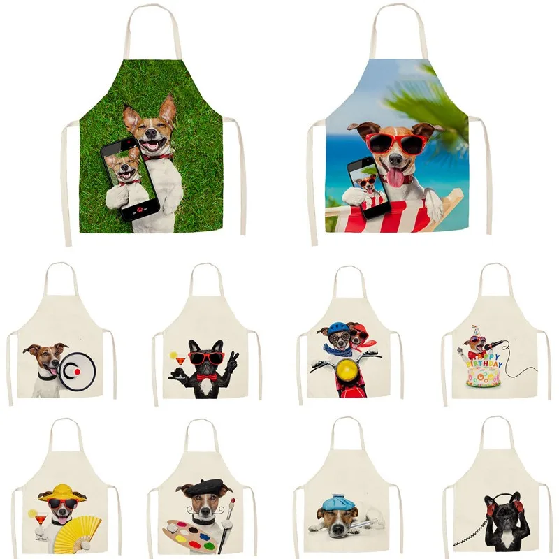 Льняные Кухонные фартуки с изображением милой собаки унисекс для ужина
