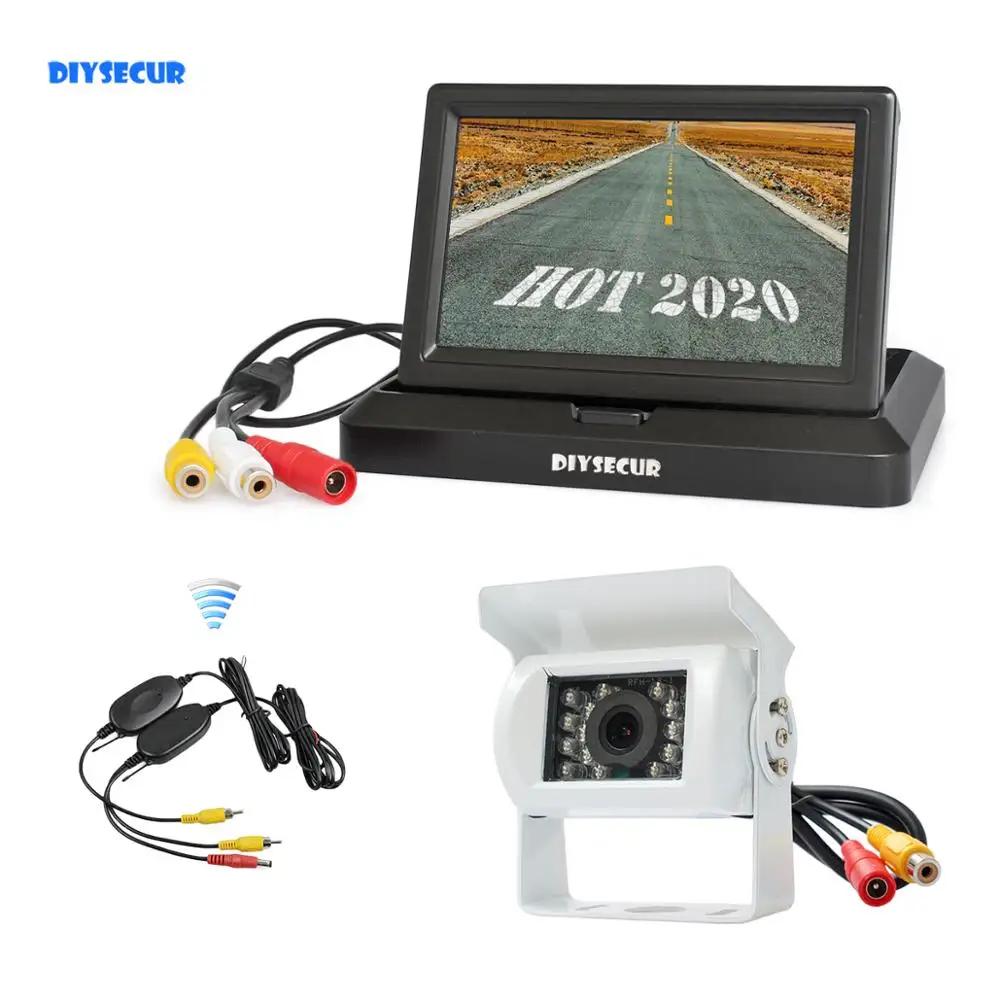 DIYSECUR беспроводной " Складной автомобильный монитор HD водонепроницаемый ИК Ночное Видение заднего вида автобусная камера для грузовика Караван Автобус Ван белый