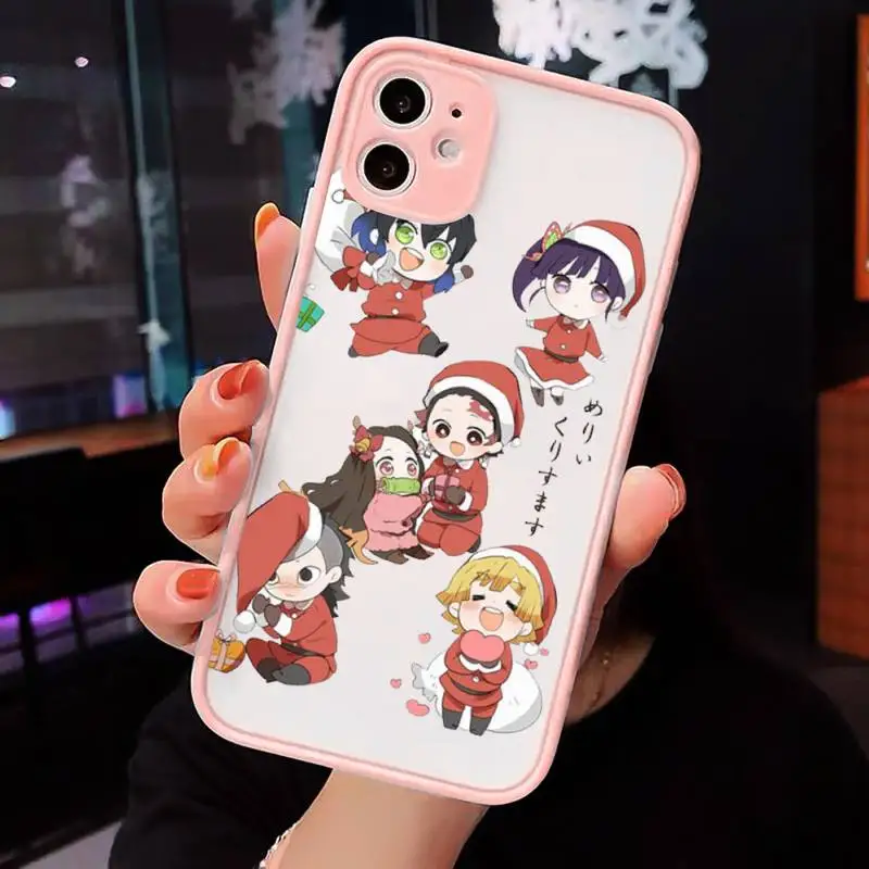 

Christmas Demon Slayer Phone Case Matte For iPhone 12 Mini 11 Pro XR XS Max 7 8 Plus X Hard PC Back Cover