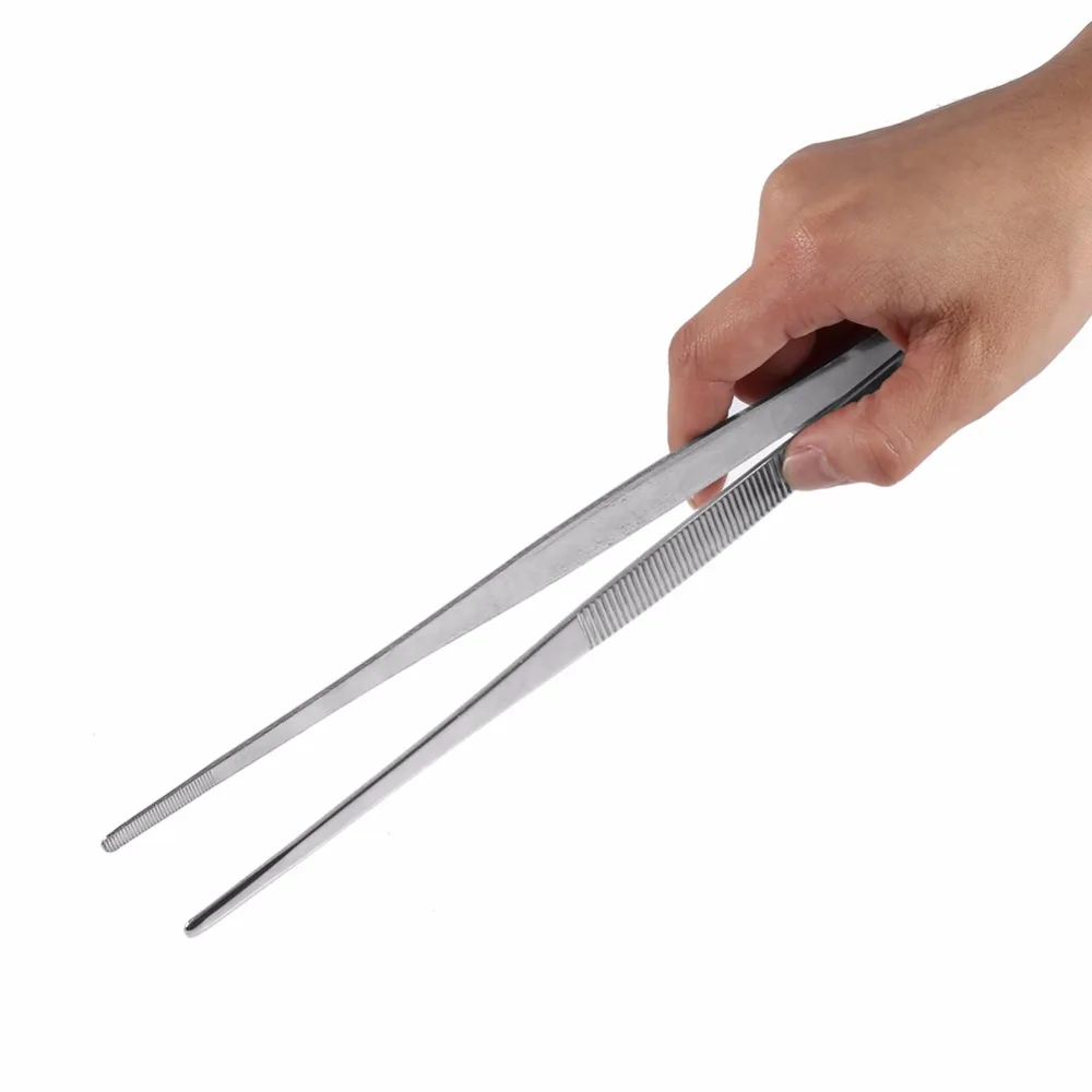 

Stainless Steel Food Tweezers Professional Tea Bag Clip Barbecue Tweezers Silver Long Food Tongs Kitchen BBQ Tool