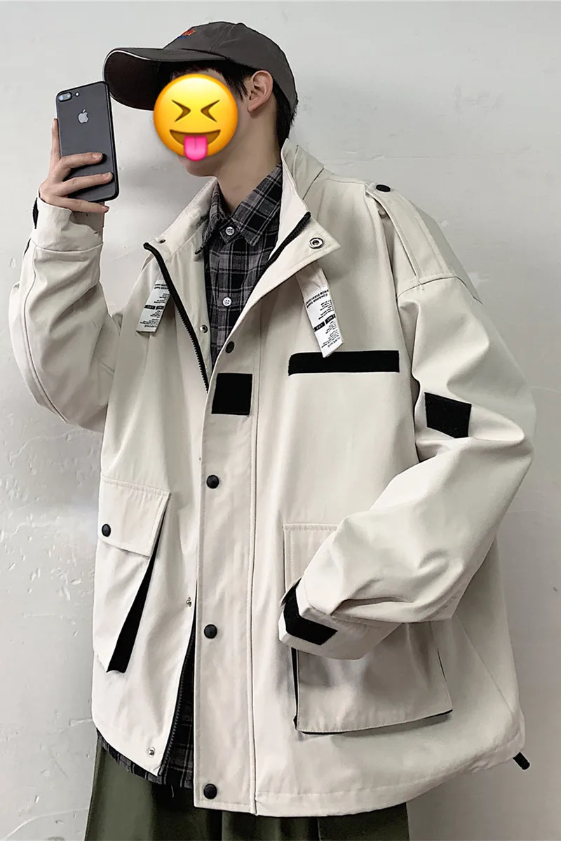 

KOLMAKOV Korean Men's Stand Collar Cargo Jacket Patchwork Loose Coat Plus Size Casual Overcoat Male 3 Color M-5XL