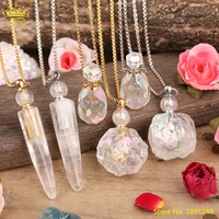 titanium bainbow natural white quartz perfume bottle pendant necklace women aura rough crystal stone diffuser vial jewelry