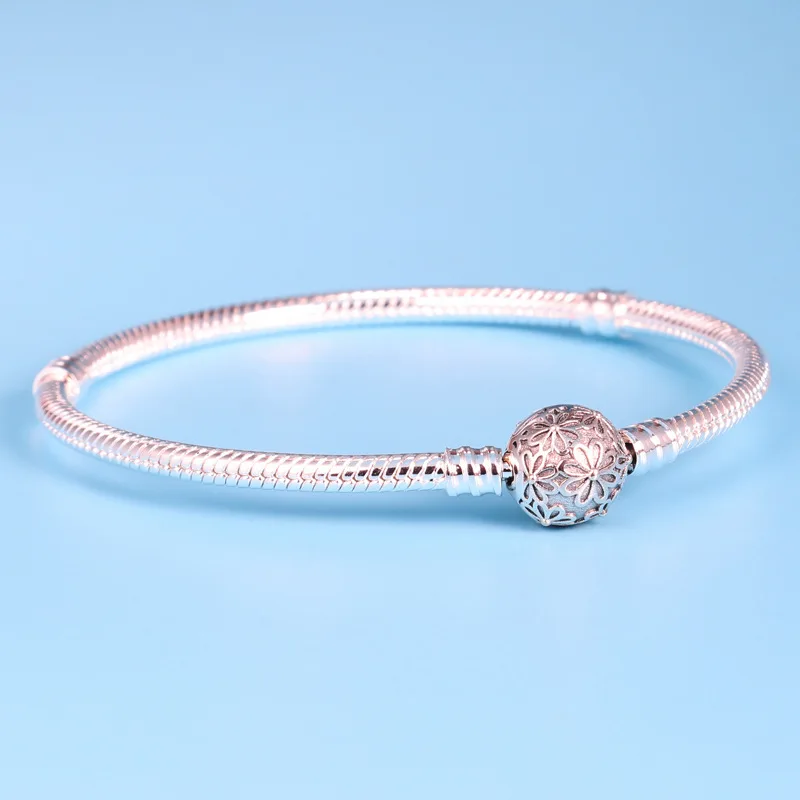 

925 стерлингового серебра ПАН браслет со сменными круглыми пряжками змея цепи основные браслет для женщин из бисера Шарм ювелирные изделия